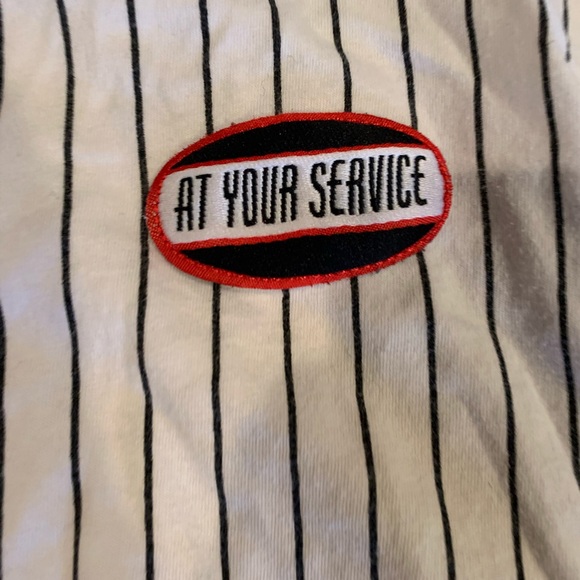 This is a white striped shirt with a red collar from forever 21 in a size medium - Picture 6 of 6